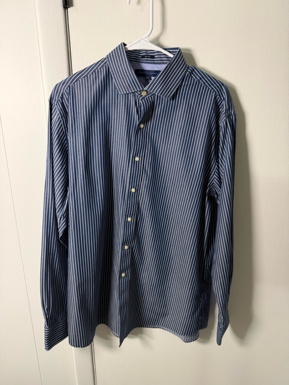 Tommy Hilfiger Navy and White Pinstripe Dress Shirt